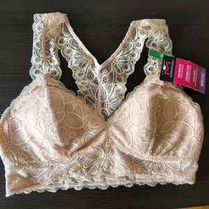 NWT Maidenform Wireless Lace Bralette Beige with Removable Cups